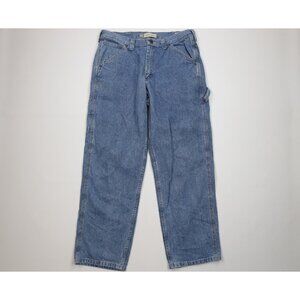 Vintage Y2K Lee Mens 36x32 Distressed Relaxed Wide Leg Dungaree Denim Jeans Blue